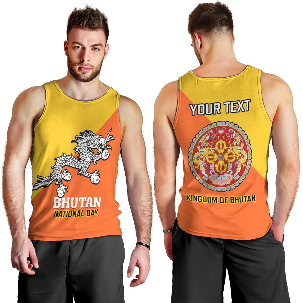 Personalised Bhutan National Day Men Tank Top Coat Of Arms Mix Flag Style - Wonder Print Shop