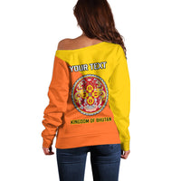 Personalised Bhutan National Day Off Shoulder Sweater Coat Of Arms Mix Flag Style - Wonder Print Shop