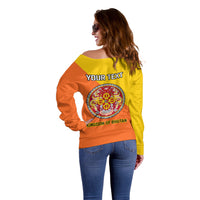 Personalised Bhutan National Day Off Shoulder Sweater Coat Of Arms Mix Flag Style - Wonder Print Shop