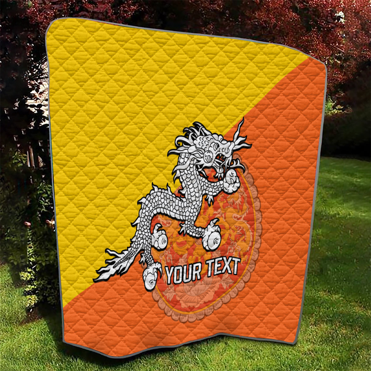 Personalised Bhutan National Day Quilt Coat Of Arms Mix Flag Style - Wonder Print Shop