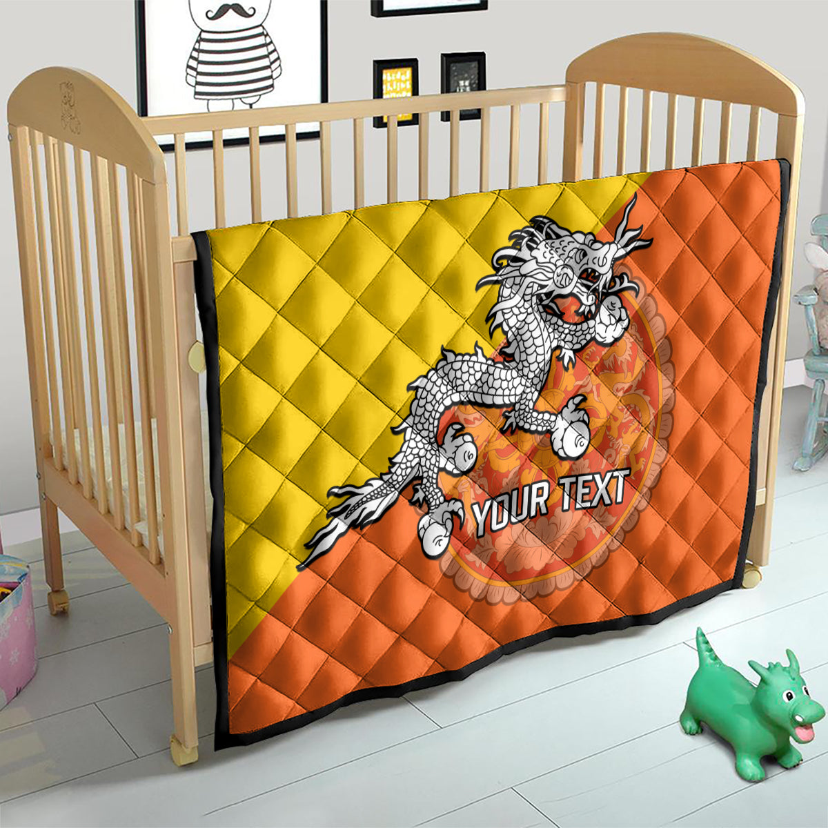 Personalised Bhutan National Day Quilt Coat Of Arms Mix Flag Style - Wonder Print Shop