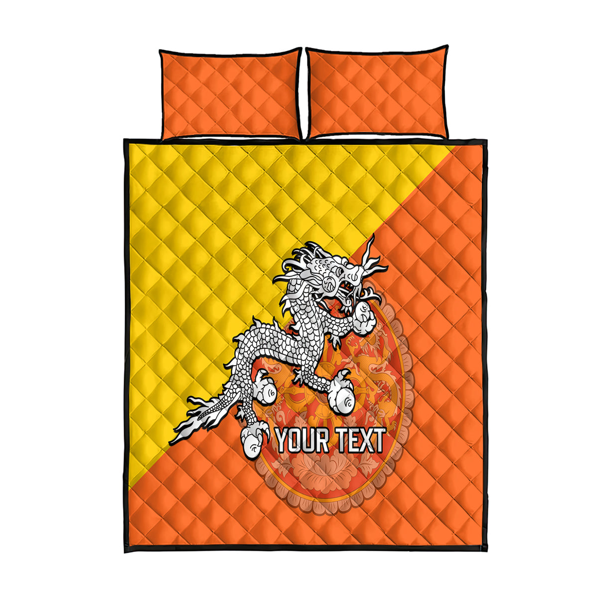 Personalised Bhutan National Day Quilt Bed Set Coat Of Arms Mix Flag Style - Wonder Print Shop