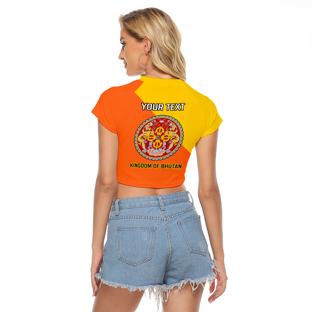 Personalised Bhutan National Day Raglan Cropped T Shirt Coat Of Arms Mix Flag Style - Wonder Print Shop