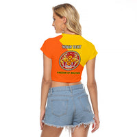 Personalised Bhutan National Day Raglan Cropped T Shirt Coat Of Arms Mix Flag Style - Wonder Print Shop