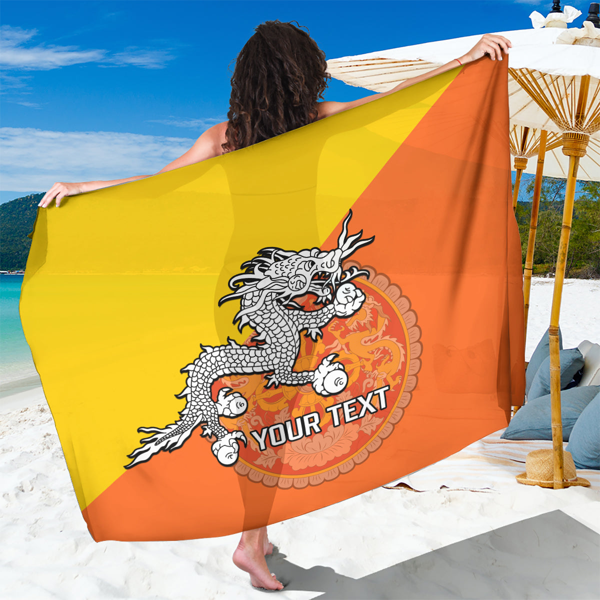 Personalised Bhutan National Day Sarong Coat Of Arms Mix Flag Style - Wonder Print Shop