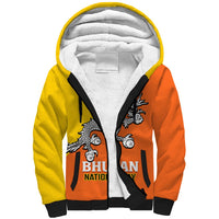 Personalised Bhutan National Day Sherpa Hoodie Coat Of Arms Mix Flag Style - Wonder Print Shop