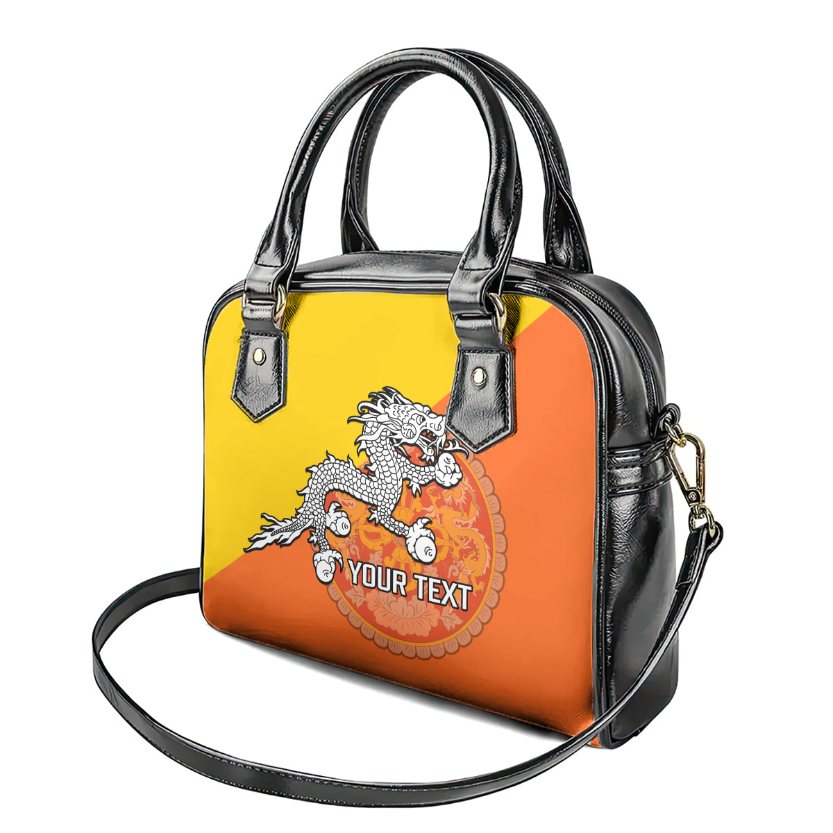 personalised-bhutan-national-day-shoulder-handbag-coat-of-arms-mix-flag-style