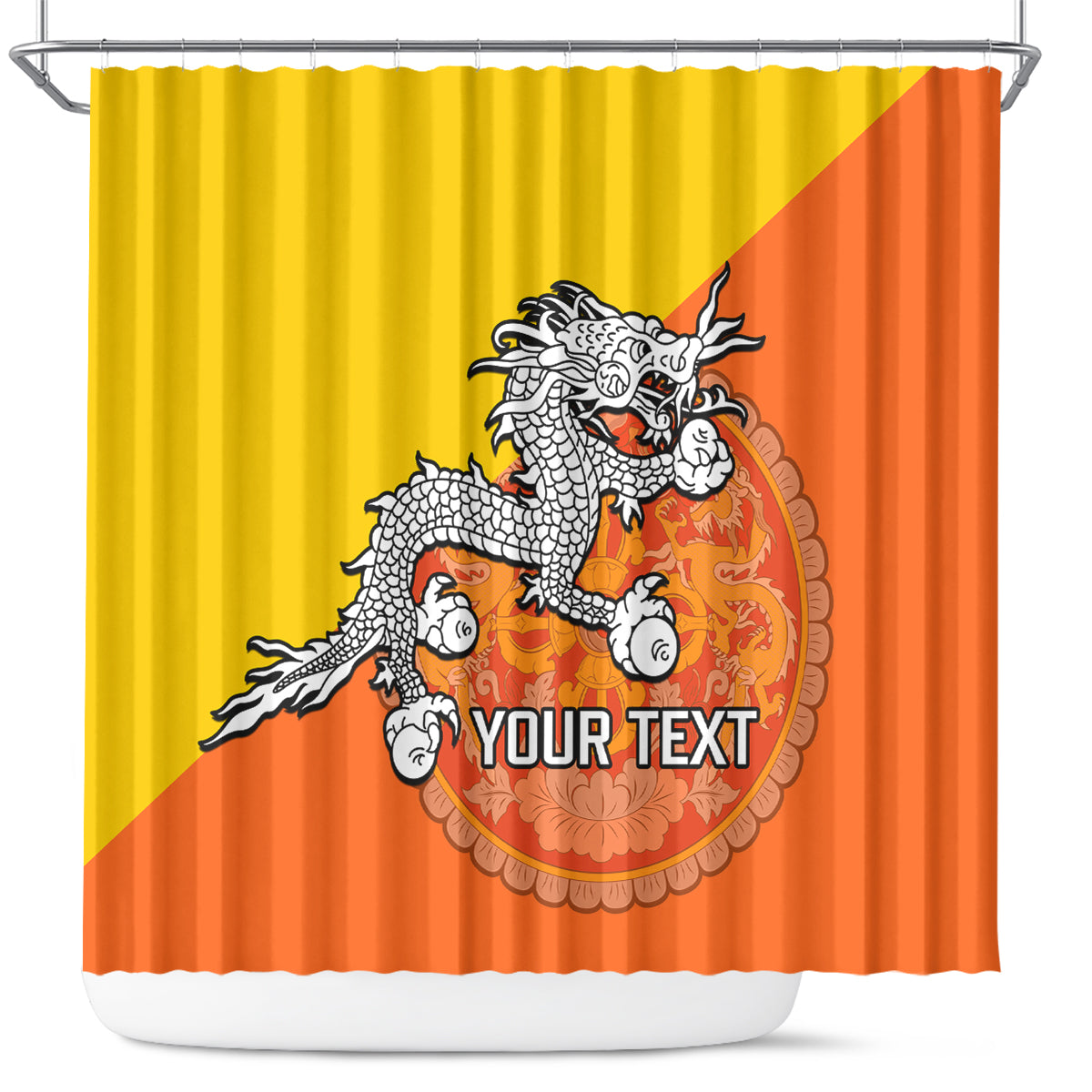 personalised-bhutan-national-day-shower-curtain-coat-of-arms-mix-flag-style