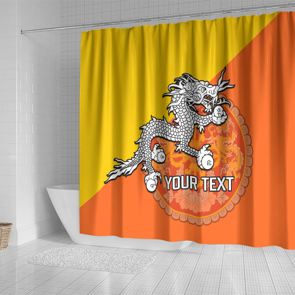 personalised-bhutan-national-day-shower-curtain-coat-of-arms-mix-flag-style