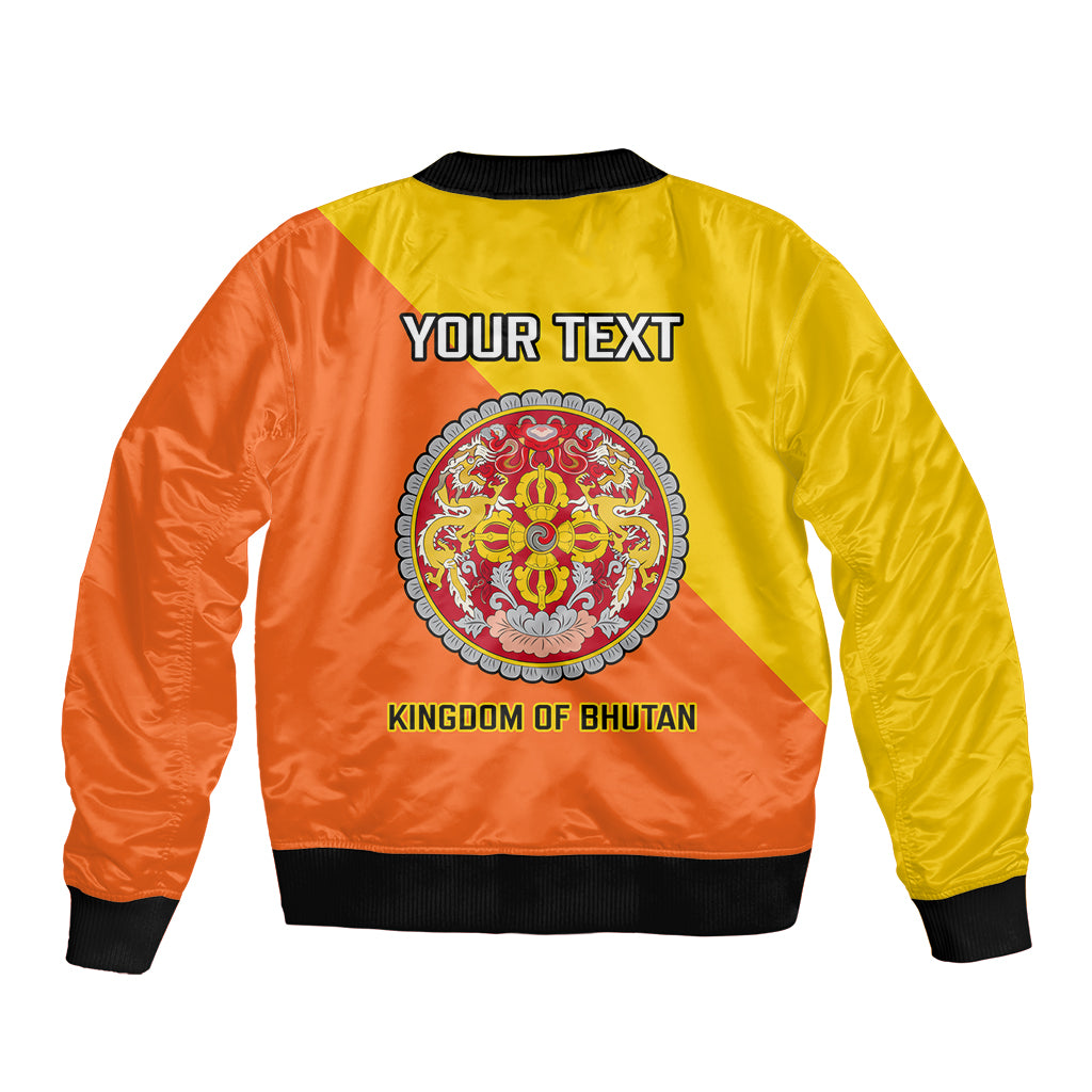Personalised Bhutan National Day Sleeve Zip Bomber Jacket Coat Of Arms Mix Flag Style - Wonder Print Shop
