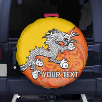 Personalised Bhutan National Day Spare Tire Cover Coat Of Arms Mix Flag Style - Wonder Print Shop
