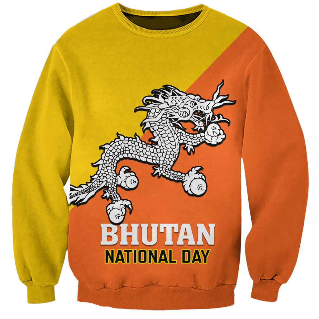 Personalised Bhutan National Day Sweatshirt Coat Of Arms Mix Flag Style - Wonder Print Shop