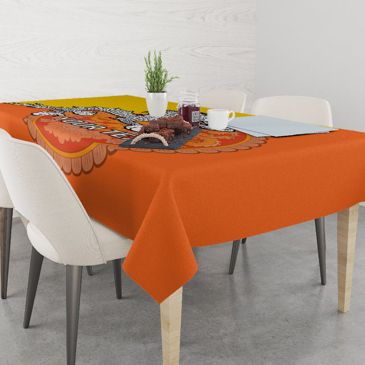 Personalised Bhutan National Day Tablecloth Coat Of Arms Mix Flag Style - Wonder Print Shop