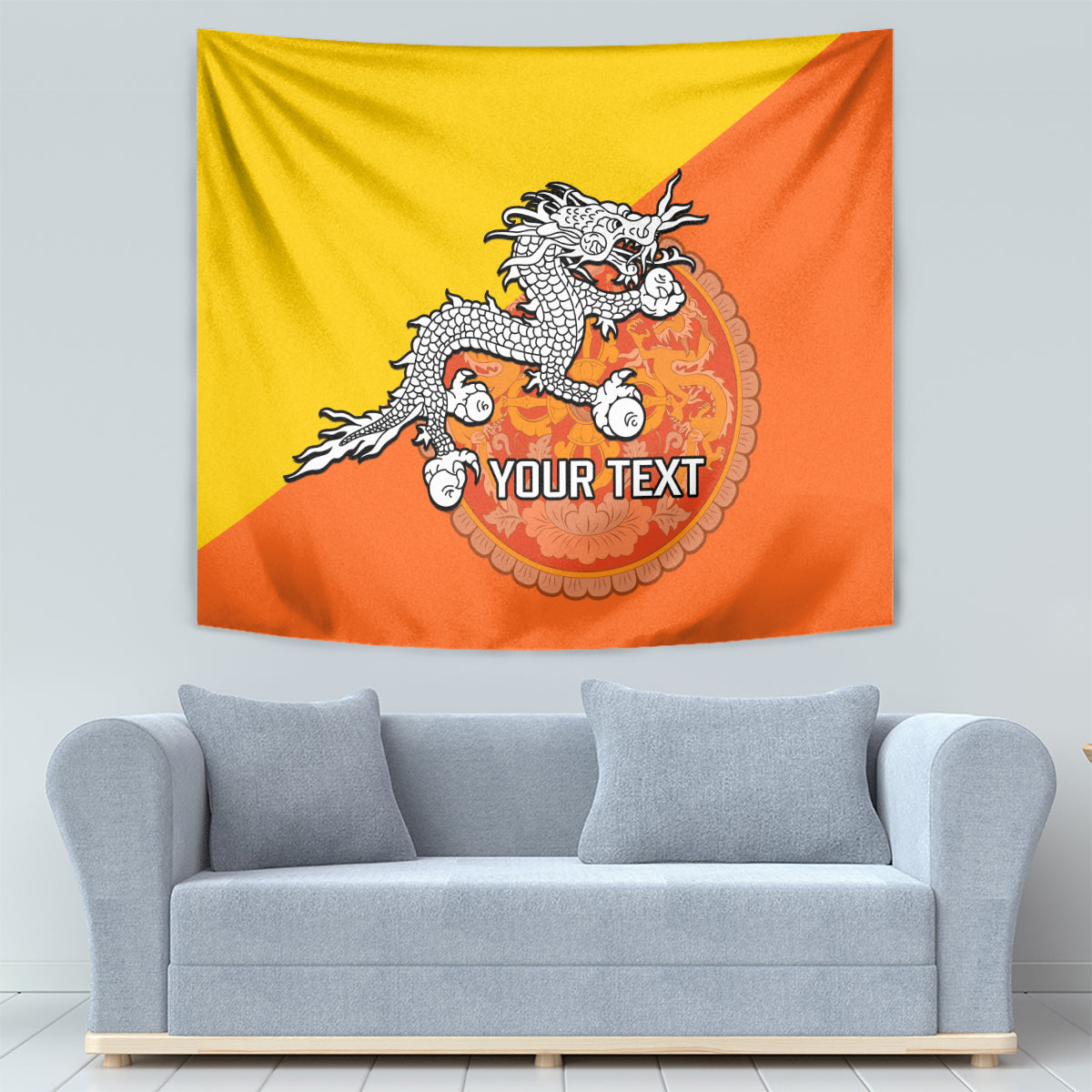 Personalised Bhutan National Day Tapestry Coat Of Arms Mix Flag Style - Wonder Print Shop