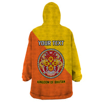 Personalised Bhutan National Day Wearable Blanket Hoodie Coat Of Arms Mix Flag Style - Wonder Print Shop
