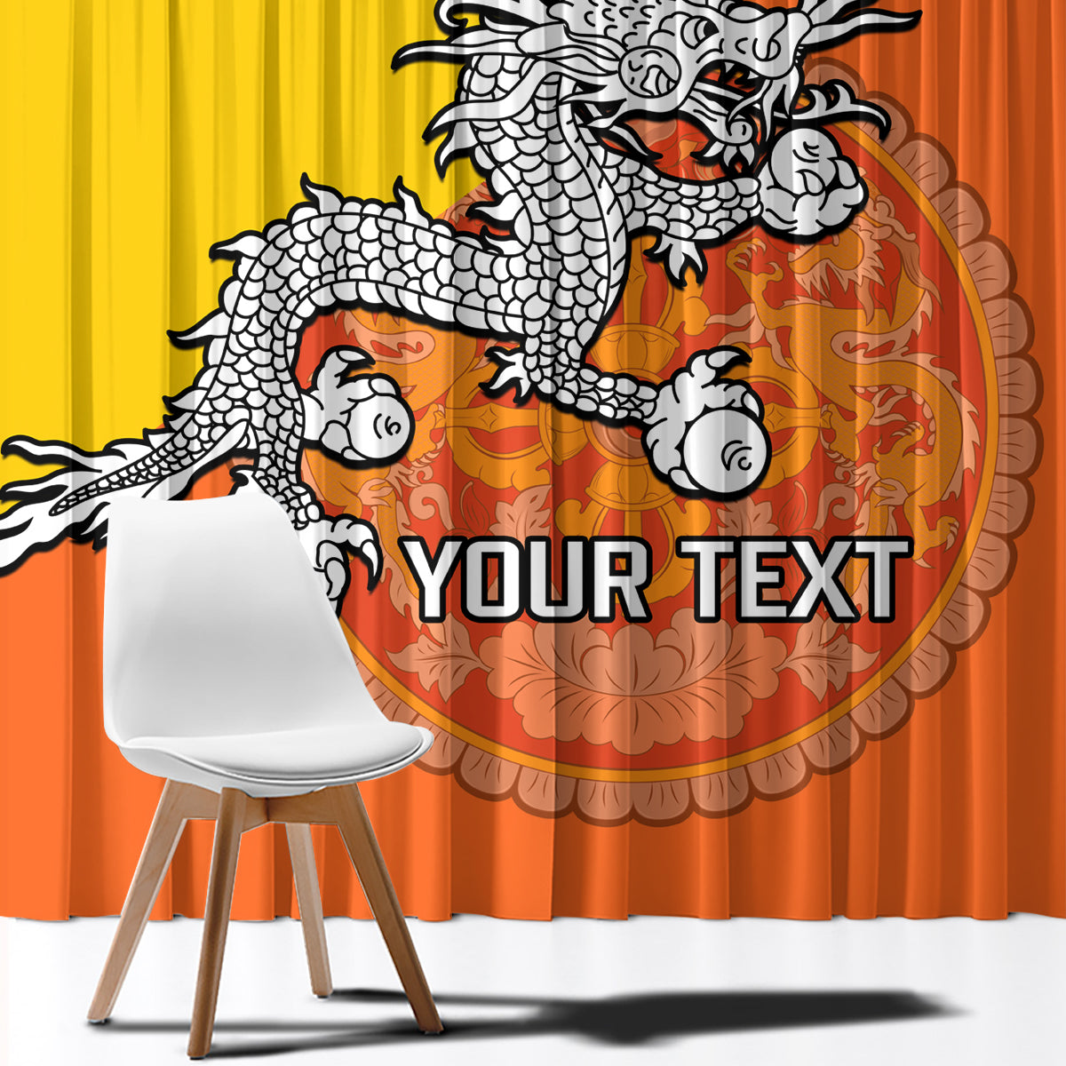 Personalised Bhutan National Day Window Curtain Coat Of Arms Mix Flag Style - Wonder Print Shop