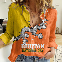 Personalised Bhutan National Day Women Casual Shirt Coat Of Arms Mix Flag Style - Wonder Print Shop