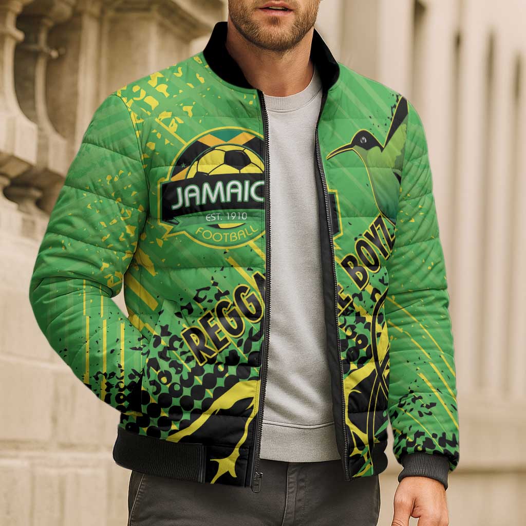 Custom Jamaica Football Bomber Puffer Jacket Come On Reggae Boyz Red-billed streamertail - Wonder Print Shop
