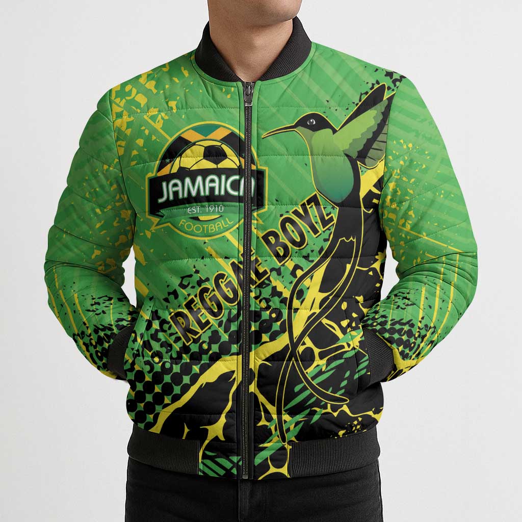 Custom Jamaica Football Bomber Puffer Jacket Come On Reggae Boyz Red-billed streamertail - Wonder Print Shop