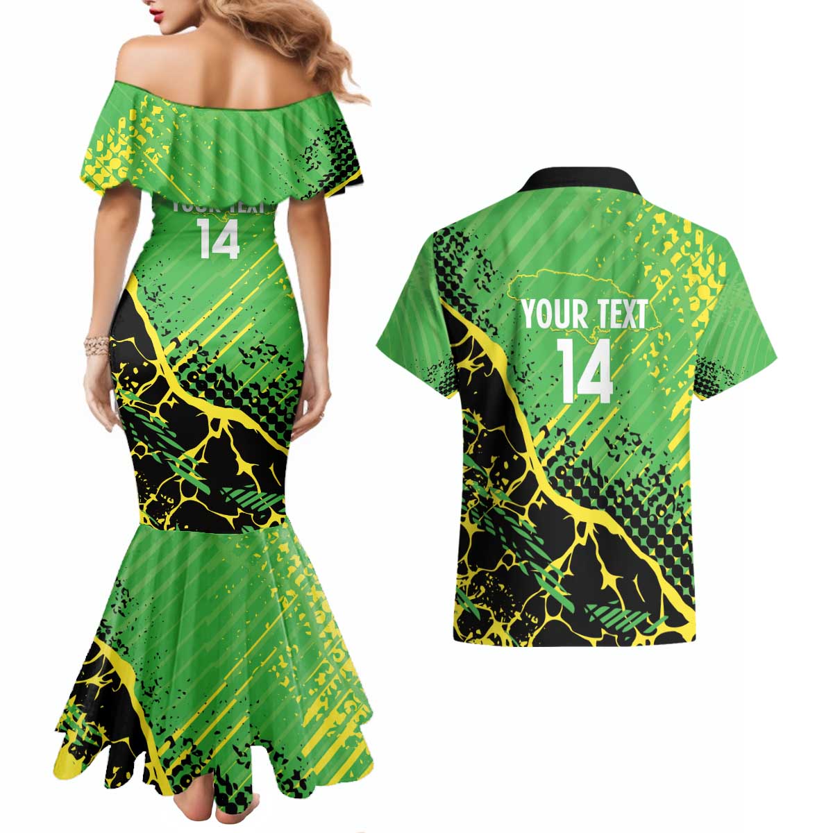 Custom Jamaica Football Couples Matching Mermaid Dress and Hawaiian Shirt Come On Reggae Boyz Red-billed streamertail - Wonder Print Shop