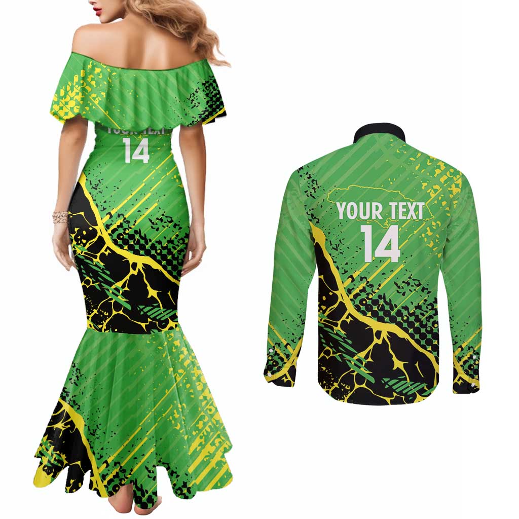 Custom Jamaica Football Couples Matching Mermaid Dress and Long Sleeve Button Shirt Come On Reggae Boyz Red-billed streamertail - Wonder Print Shop