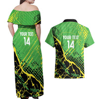 Custom Jamaica Football Couples Matching Off Shoulder Maxi Dress and Hawaiian Shirt Come On Reggae Boyz Red-billed streamertail - Wonder Print Shop