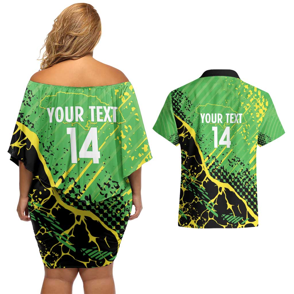 Custom Jamaica Football Couples Matching Off Shoulder Short Dress and Hawaiian Shirt Come On Reggae Boyz Red-billed streamertail - Wonder Print Shop