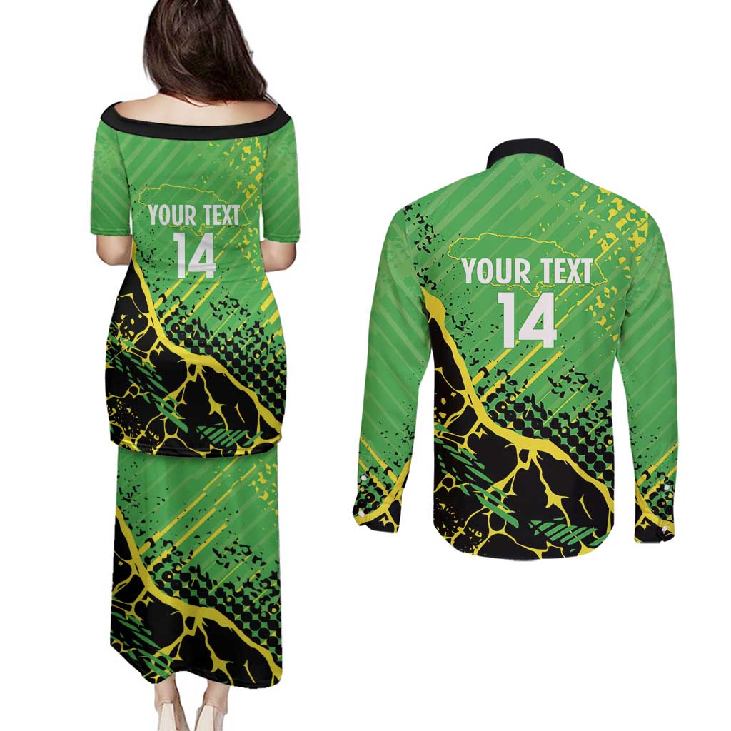 Custom Jamaica Football Couples Matching Puletasi and Long Sleeve Button Shirt Come On Reggae Boyz Red-billed streamertail - Wonder Print Shop