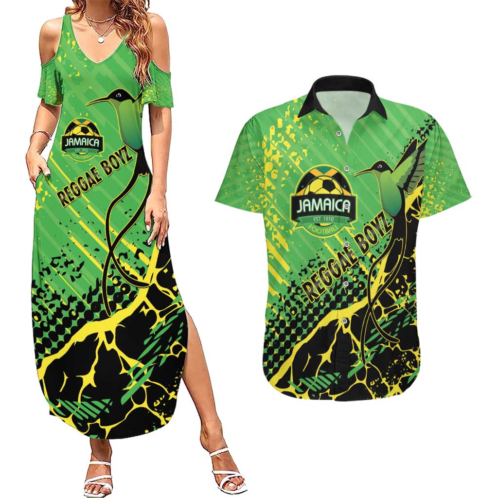Custom Jamaica Football Couples Matching Summer Maxi Dress and Hawaiian Shirt Come On Reggae Boyz Red-billed streamertail - Wonder Print Shop
