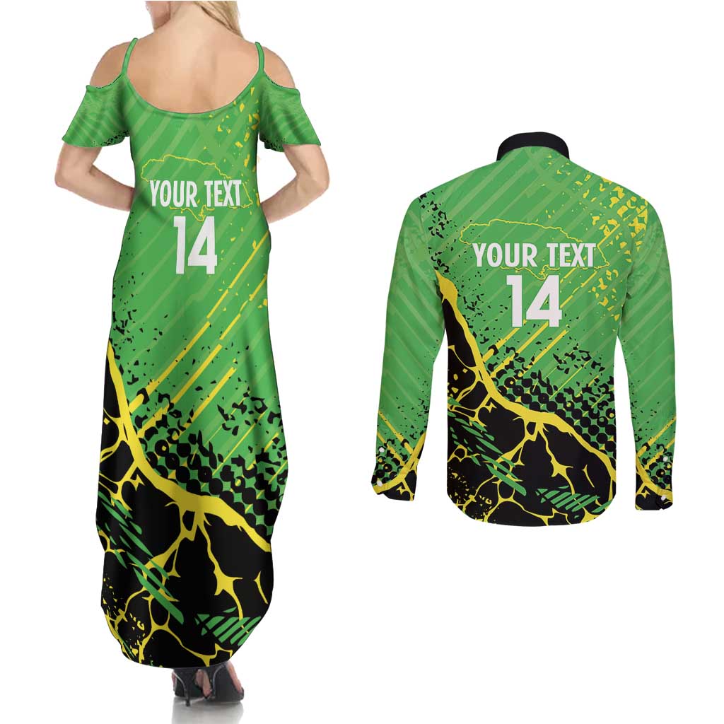 Custom Jamaica Football Couples Matching Summer Maxi Dress and Long Sleeve Button Shirt Come On Reggae Boyz Red-billed streamertail - Wonder Print Shop