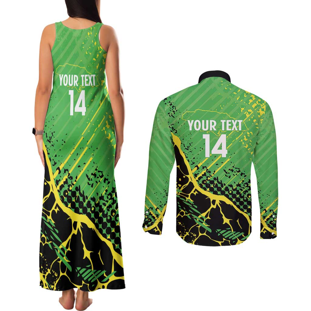 Custom Jamaica Football Couples Matching Tank Maxi Dress and Long Sleeve Button Shirt Come On Reggae Boyz Red-billed streamertail - Wonder Print Shop