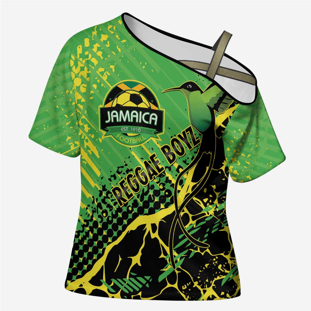Custom Jamaica Football Cross Shoulder Shirt Come On Reggae Boyz Red-billed streamertail - Wonder Print Shop