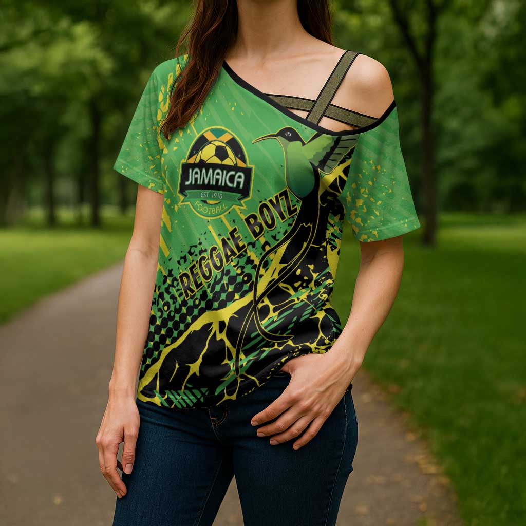 Custom Jamaica Football Cross Shoulder Shirt Come On Reggae Boyz Red-billed streamertail - Wonder Print Shop