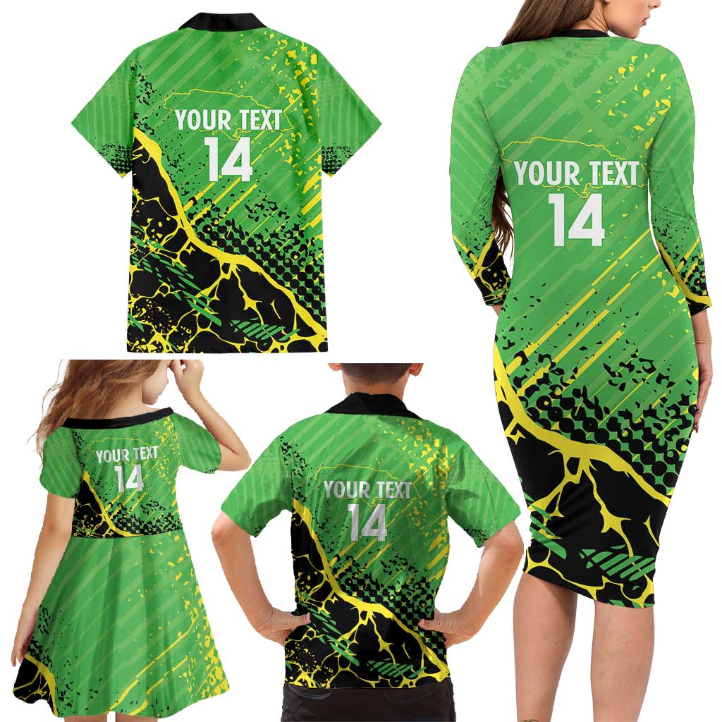 Custom Jamaica Football Family Matching Long Sleeve Bodycon Dress and Hawaiian Shirt Come On Reggae Boyz Red-billed streamertail - Wonder Print Shop