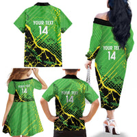 Custom Jamaica Football Family Matching Off The Shoulder Long Sleeve Dress and Hawaiian Shirt Come On Reggae Boyz Red-billed streamertail - Wonder Print Shop