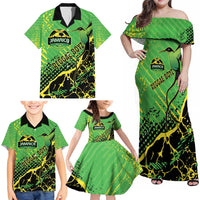 Custom Jamaica Football Family Matching Off Shoulder Maxi Dress and Hawaiian Shirt Come On Reggae Boyz Red-billed streamertail - Wonder Print Shop