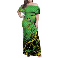 Custom Jamaica Football Family Matching Off Shoulder Maxi Dress and Hawaiian Shirt Come On Reggae Boyz Red-billed streamertail - Wonder Print Shop
