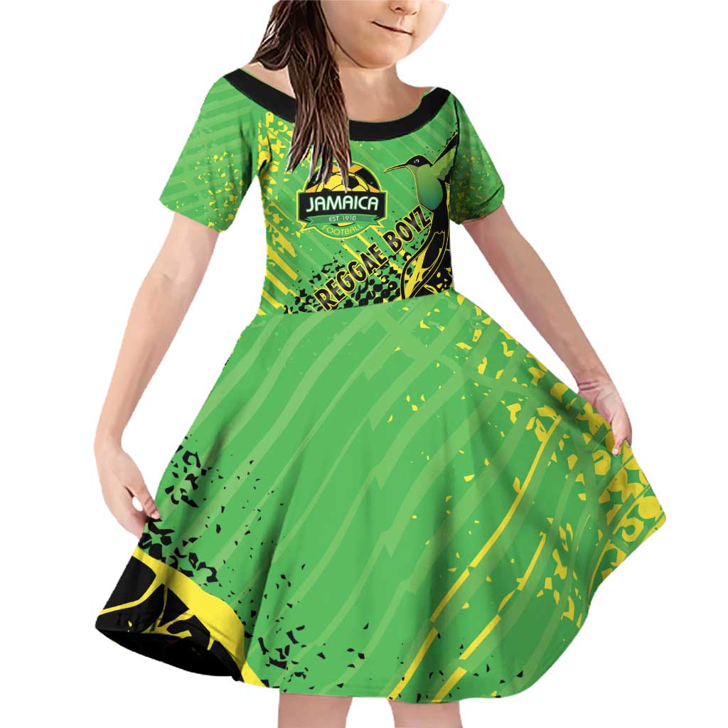 Custom Jamaica Football Family Matching Off Shoulder Short Dress and Hawaiian Shirt Come On Reggae Boyz Red-billed streamertail - Wonder Print Shop