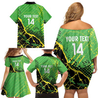 Custom Jamaica Football Family Matching Off Shoulder Short Dress and Hawaiian Shirt Come On Reggae Boyz Red-billed streamertail - Wonder Print Shop