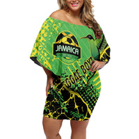 Custom Jamaica Football Family Matching Off Shoulder Short Dress and Hawaiian Shirt Come On Reggae Boyz Red-billed streamertail - Wonder Print Shop