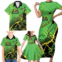 Custom Jamaica Football Family Matching Short Sleeve Bodycon Dress and Hawaiian Shirt Come On Reggae Boyz Red-billed streamertail - Wonder Print Shop