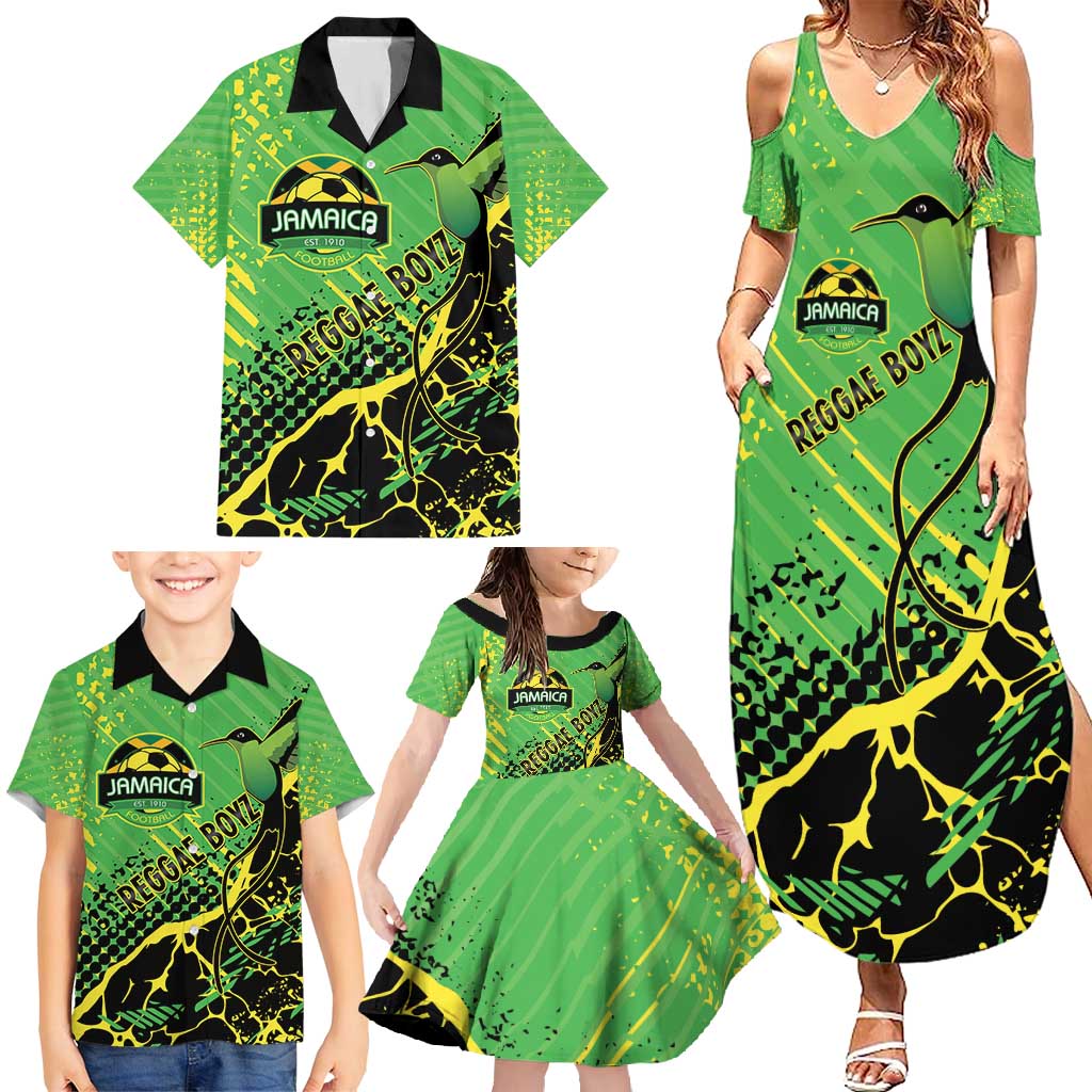Custom Jamaica Football Family Matching Summer Maxi Dress and Hawaiian Shirt Come On Reggae Boyz Red-billed streamertail - Wonder Print Shop