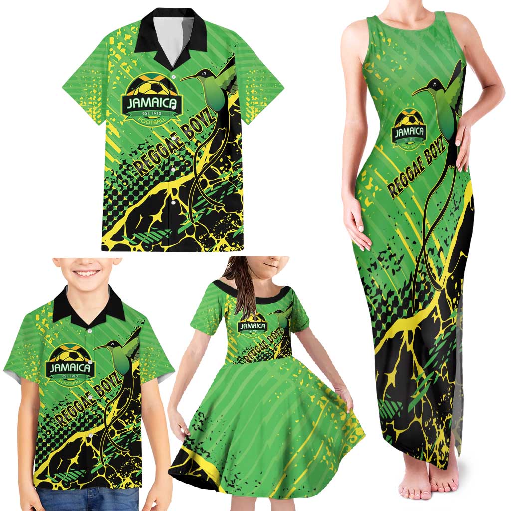 Custom Jamaica Football Family Matching Tank Maxi Dress and Hawaiian Shirt Come On Reggae Boyz Red-billed streamertail - Wonder Print Shop