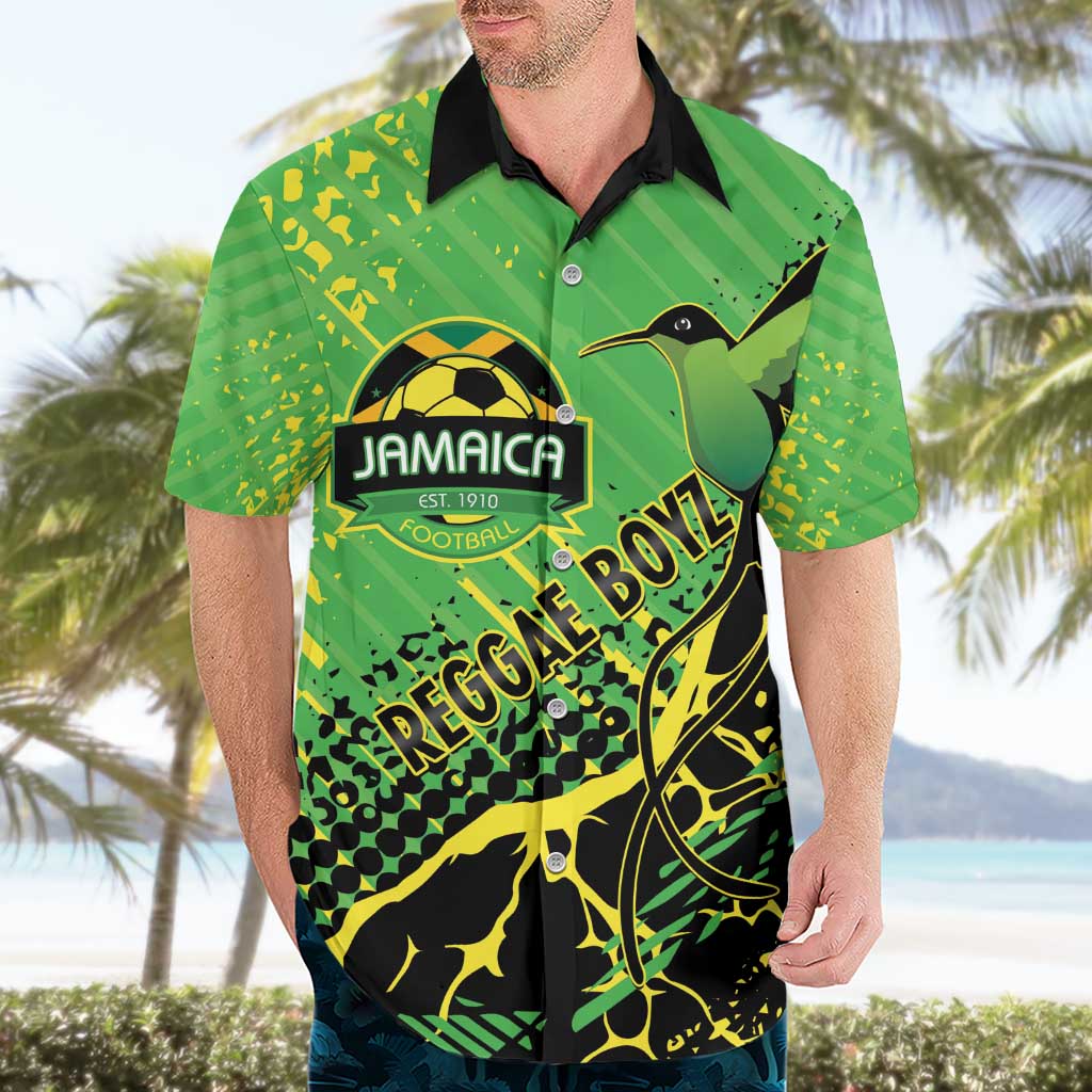 Custom Jamaica Football Hawaiian Shirt Come On Reggae Boyz Red-billed streamertail - Wonder Print Shop