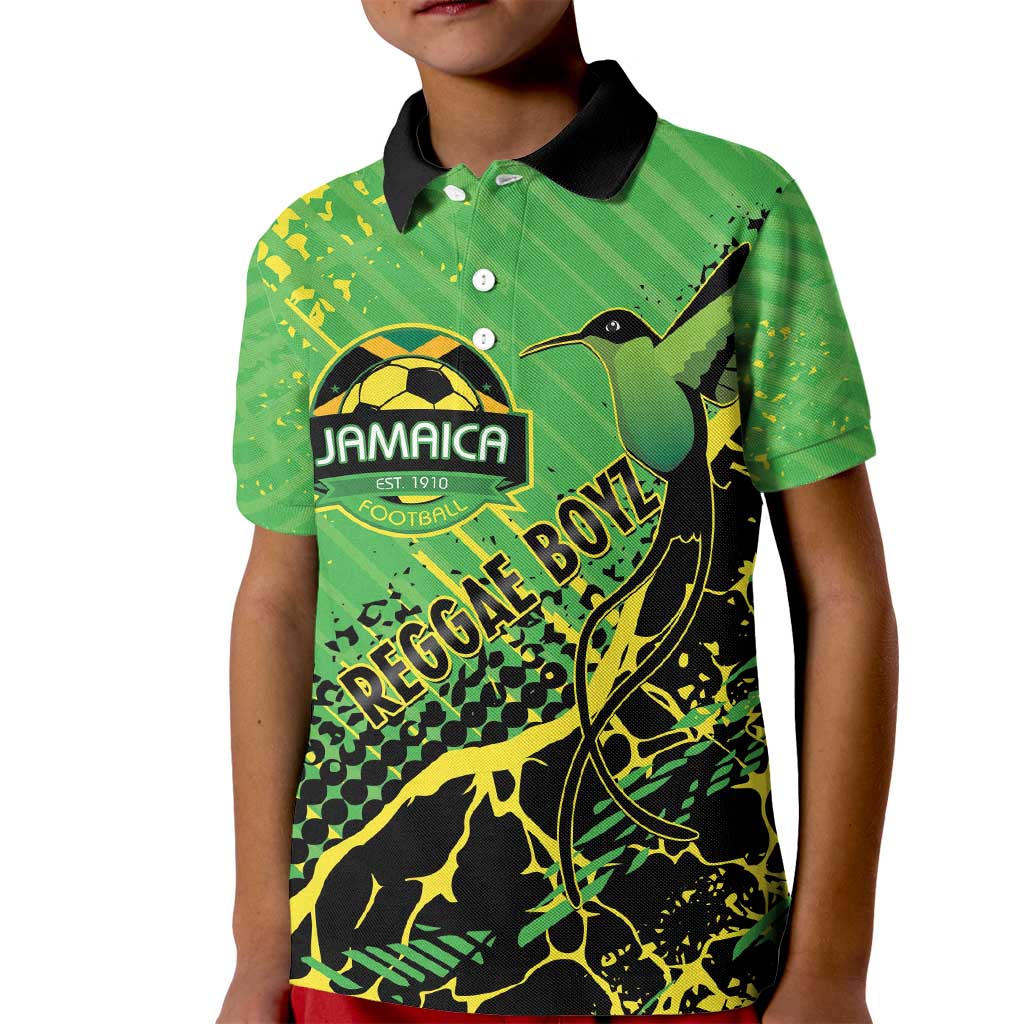 Custom Jamaica Football Kid Polo Shirt Come On Reggae Boyz Red-billed streamertail - Wonder Print Shop