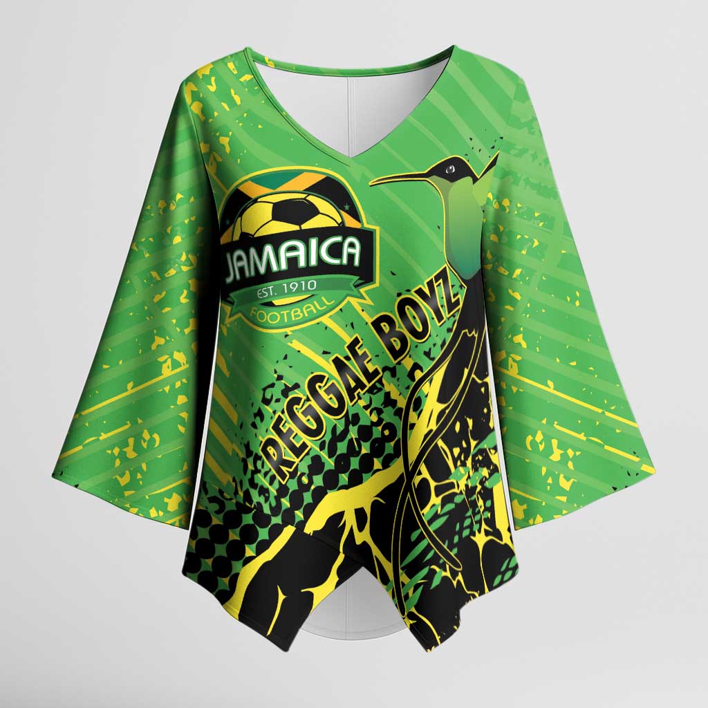 Custom Jamaica Football Kimono Sleeve Blouse Come On Reggae Boyz Red-billed streamertail - Wonder Print Shop