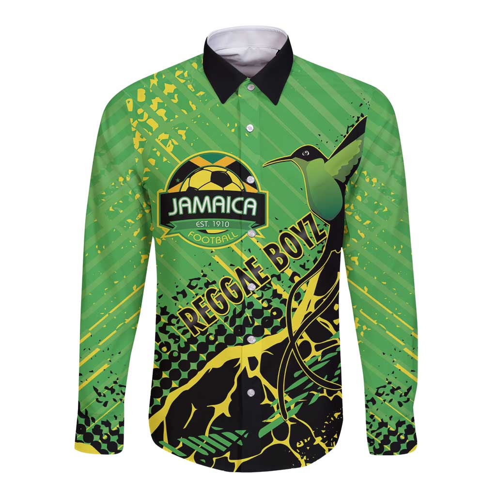 Custom Jamaica Football Long Sleeve Button Shirt Come On Reggae Boyz Red-billed streamertail - Wonder Print Shop