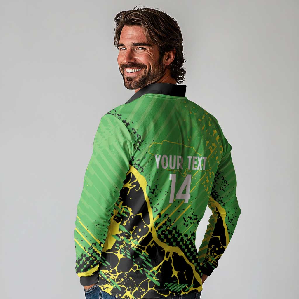 Custom Jamaica Football Long Sleeve Polo Shirt Come On Reggae Boyz Red-billed streamertail - Wonder Print Shop