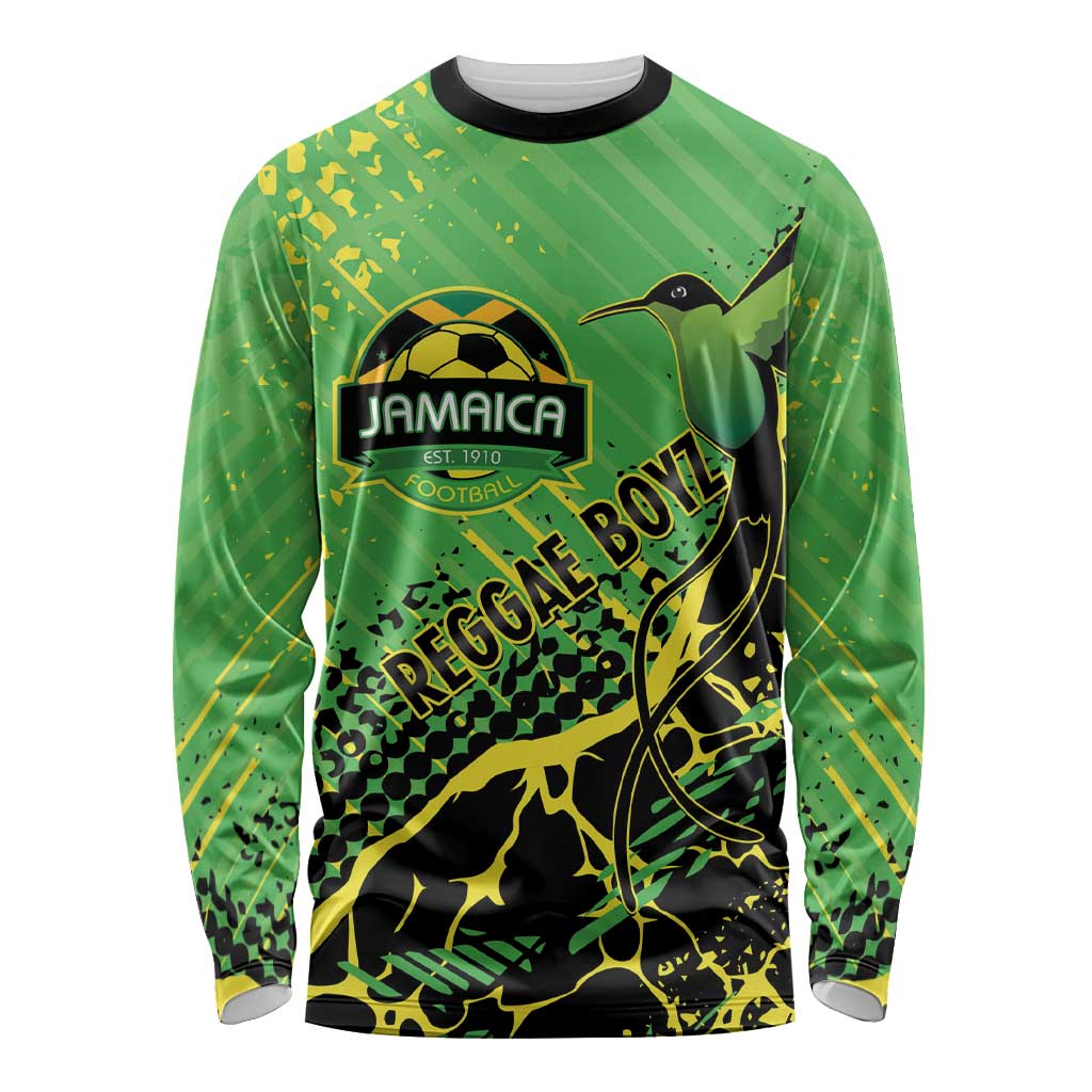 Custom Jamaica Football Long Sleeve Shirt Come On Reggae Boyz Red-billed streamertail - Wonder Print Shop