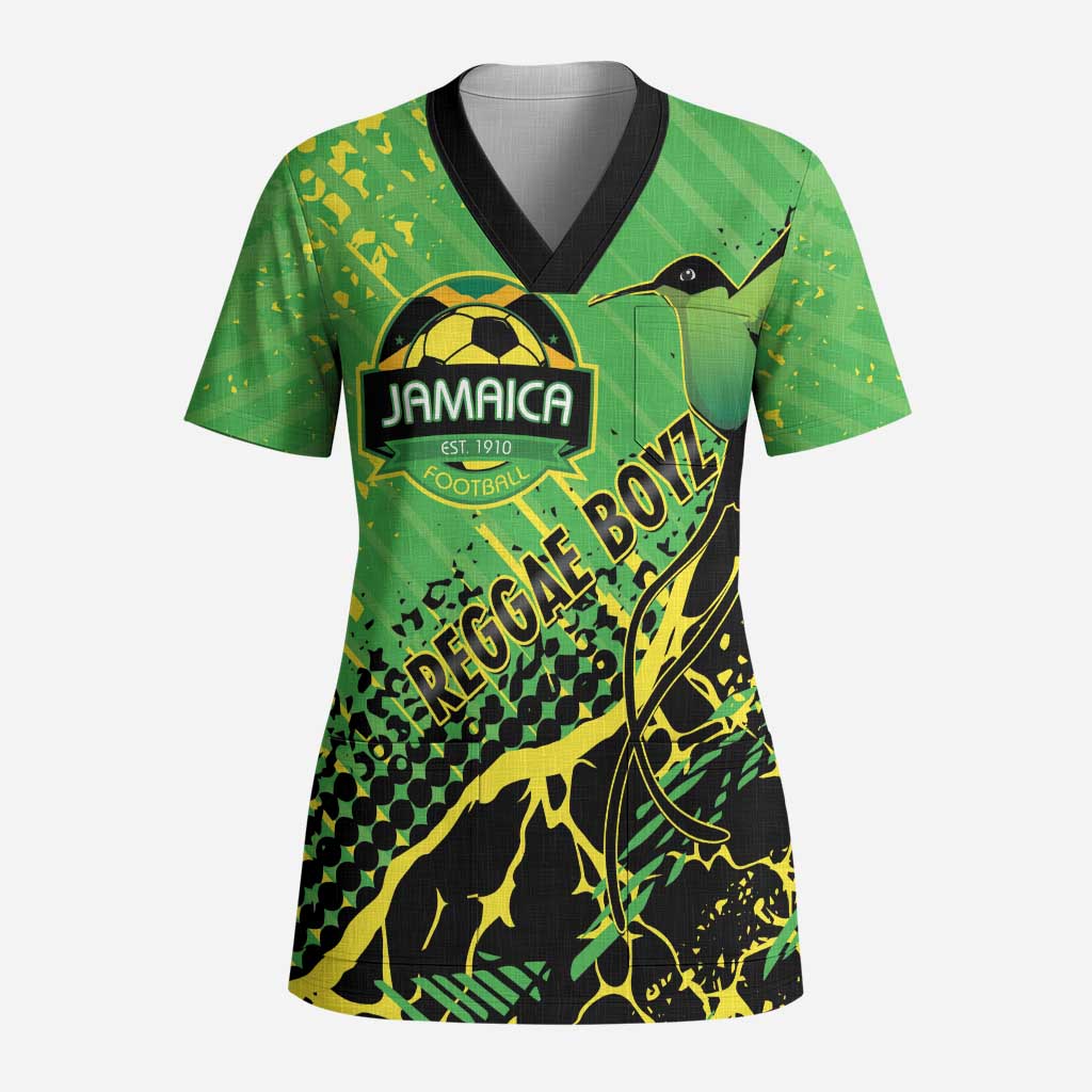 Custom Jamaica Football Scrub Top Come On Reggae Boyz Red-billed streamertail - Wonder Print Shop